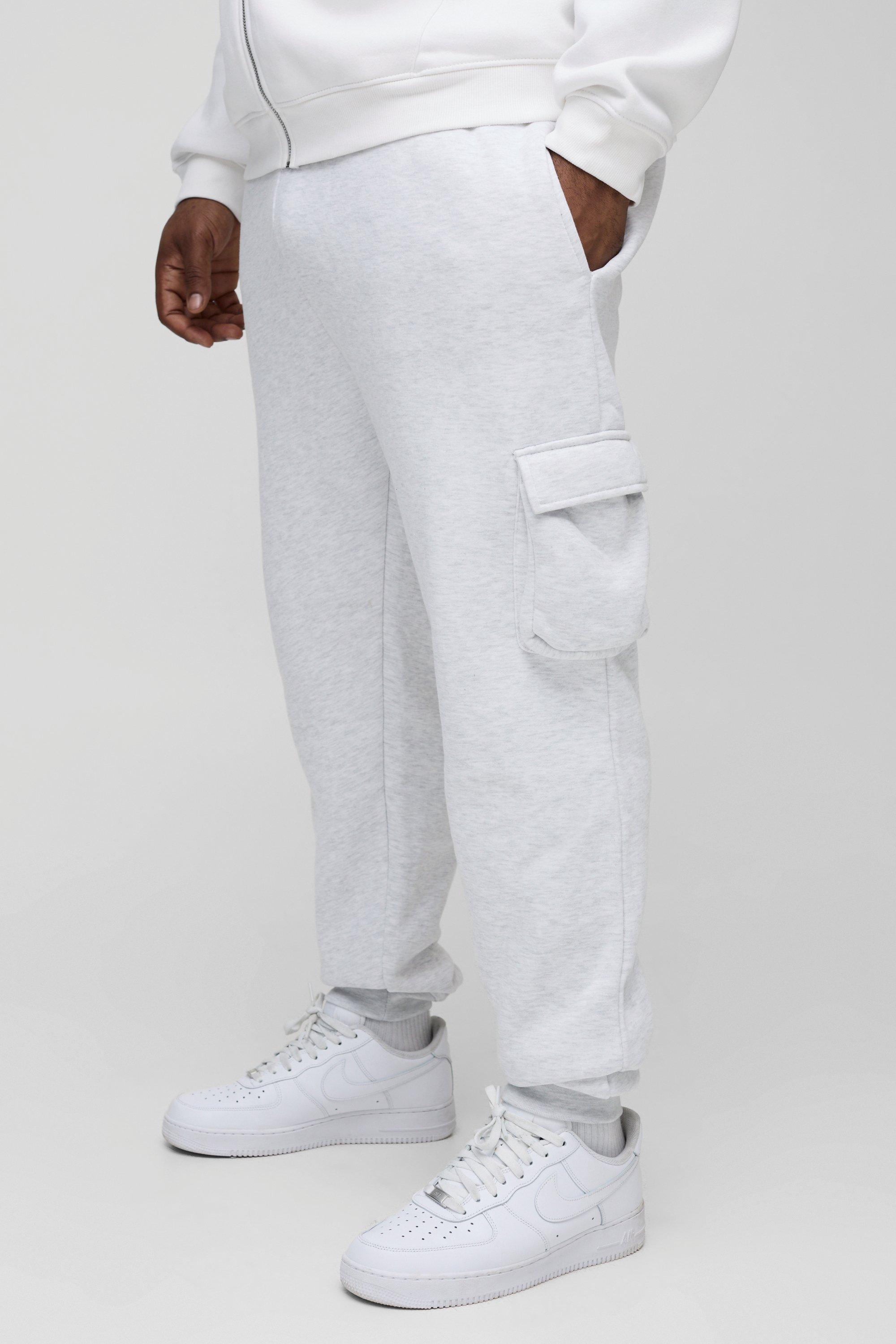 Mens Plus Skinny Fit Cargo Joggers In Grey Marl, Grey